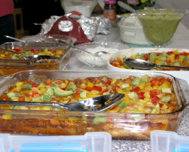 Dishes of enchiladas