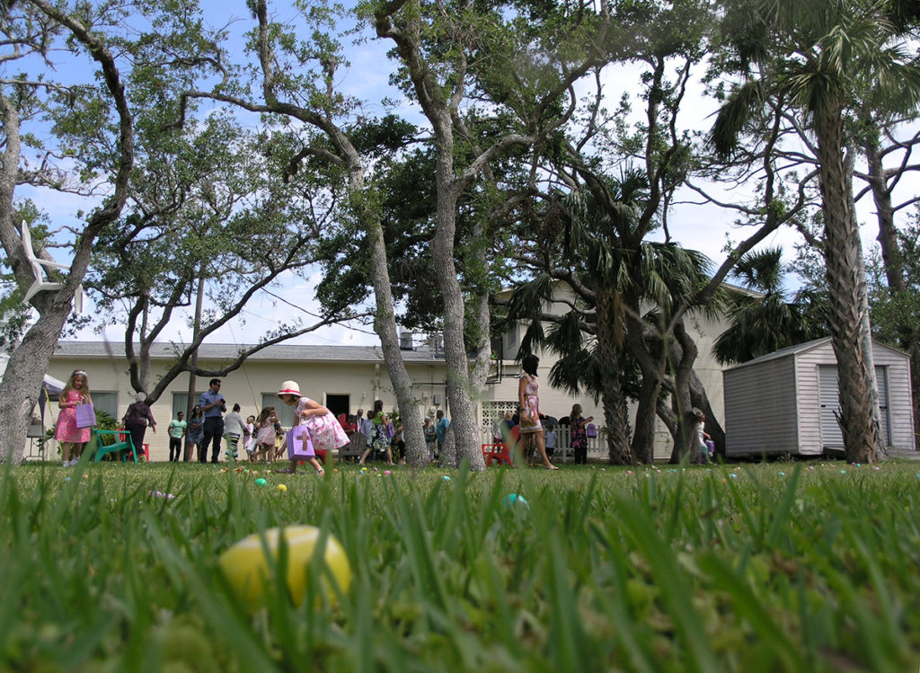 Church lawn with Resurrection Eggs on it